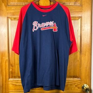 Vtg Atlanta Braves MLB Nike Center Swoosh Raglan T-Shirt‎ 2000s Men XXL Cotton